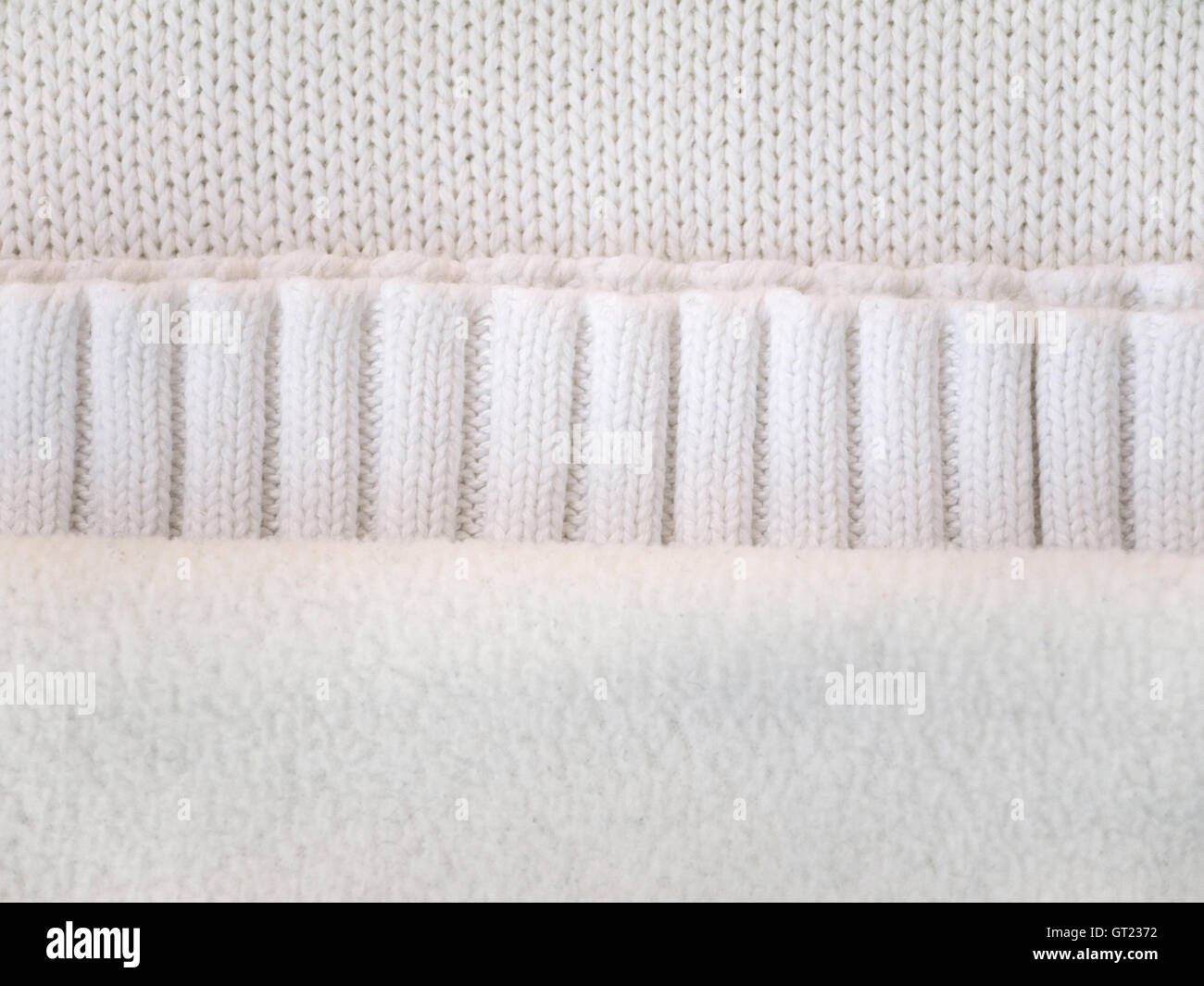 Off-White Fleece, gerippt, Wolle und Baumwolle Gewirke Stockfoto