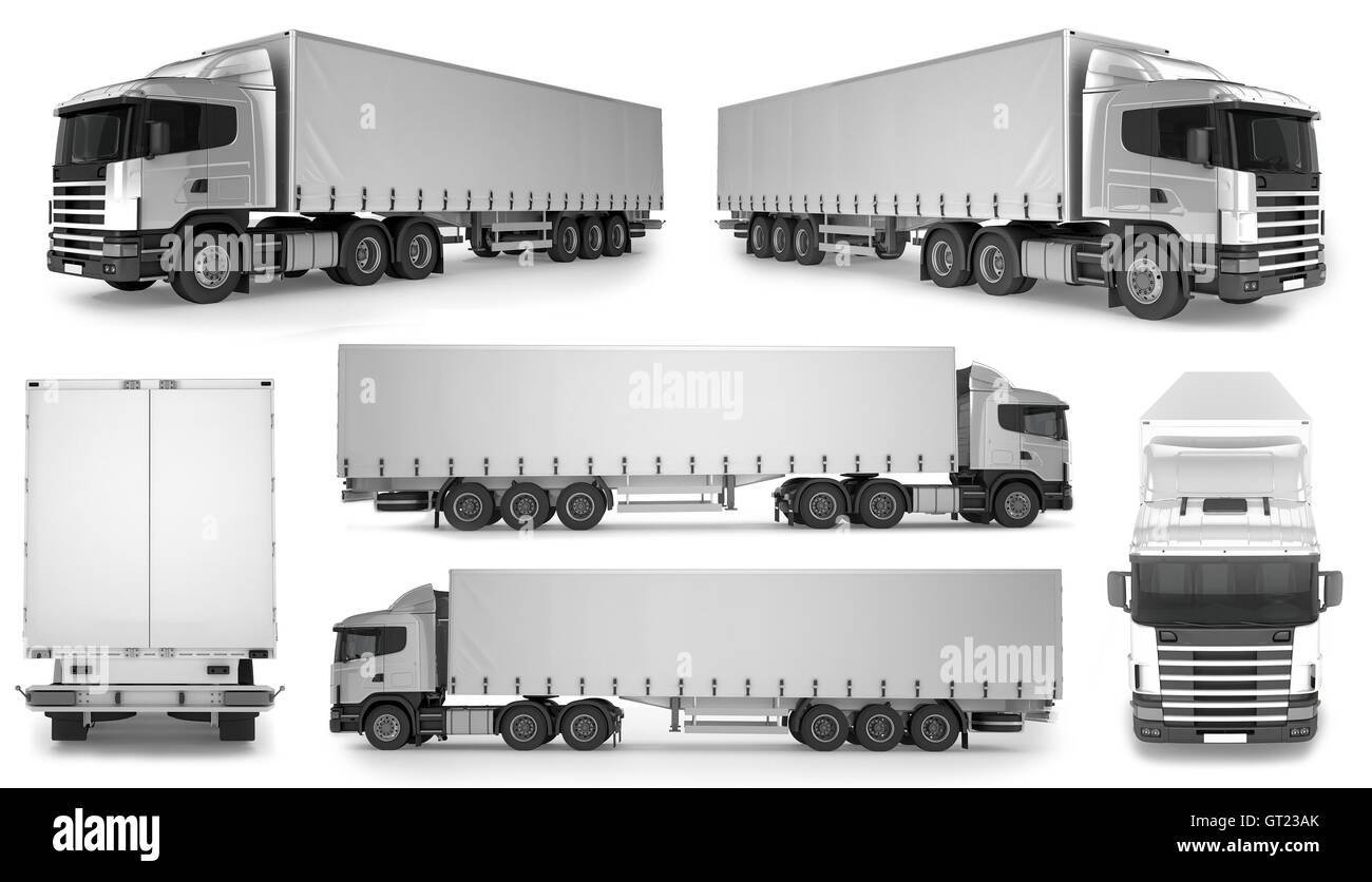 6 x Big Truck Hintergrund - leere Mock up für Design - 3D illustration Stockfoto