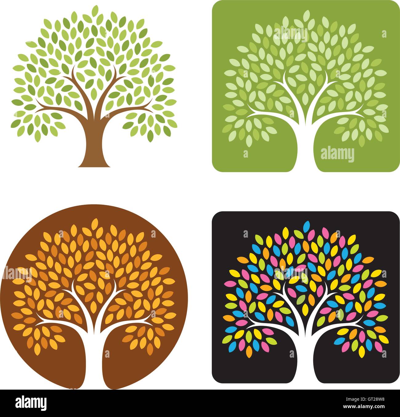 Baum-Vektor-Design-Element. Stilisierter Baum Design ist ideal für Logo. Leicht zu bearbeiten und kommt in vier verschiedenen saisonalen Farben. Stock Vektor