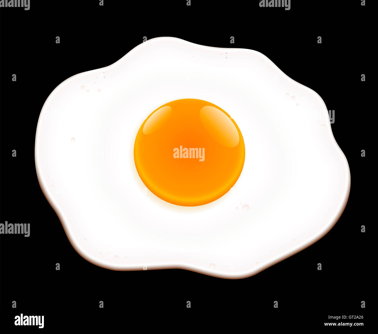 Gebratenes Ei auf schwarzem Hintergrund - Illustration. Stockfoto