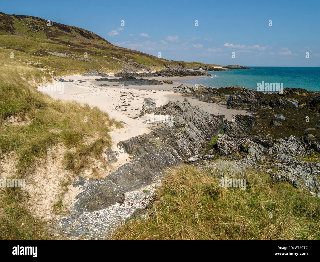 Herrliche, einsame Sandstrände am Hafen eine Chapuill auf der abgelegenen Hebriden Insel Colonsay, Schottland. Stockfoto