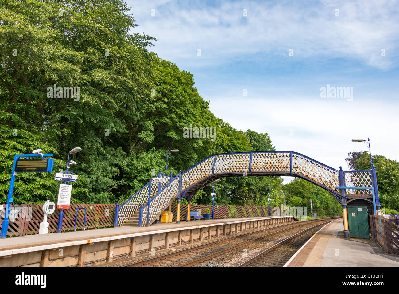 Arnside Bahnhof, Lancashire/Cumbria Grenze Stockfoto