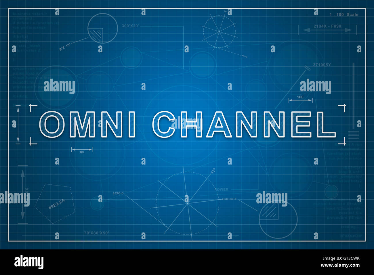 Omni-Kanal auf Blaupause Papierhintergrund, Business-Konzept Stockfoto