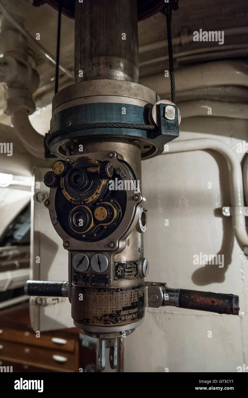 Periskop in S56 u-Boot Museum, Wladiwostok, Russland Stockfoto