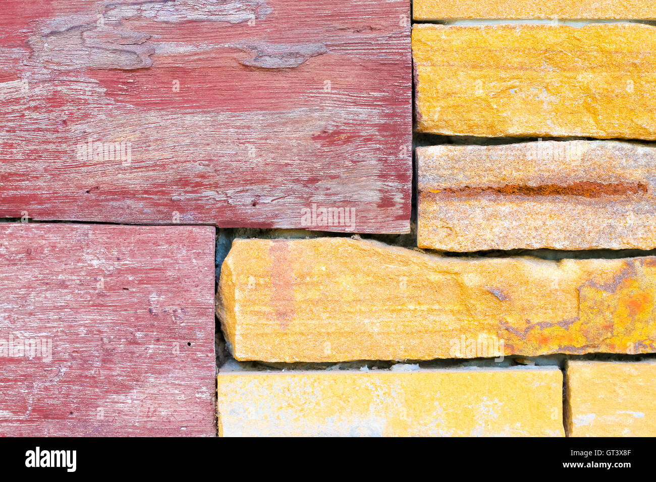 Hintergrund aus Holz und Stein Wand verbinden Stockfoto