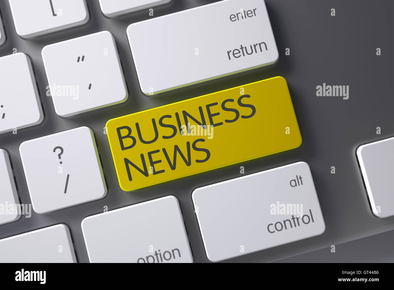 Gelbe Business News auf Tastatur drücken. 3D Render. Stockfoto