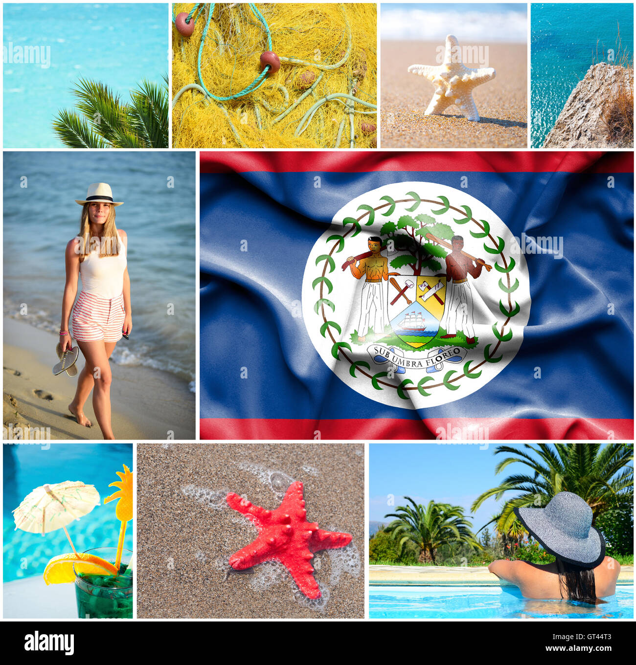 Konzeptuelle Collage der Sommerferien in Belize Stockfoto