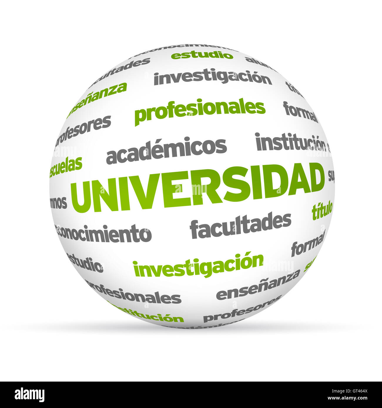 3D Universität Wort Sphäre (auf Spanisch) Stockfoto
