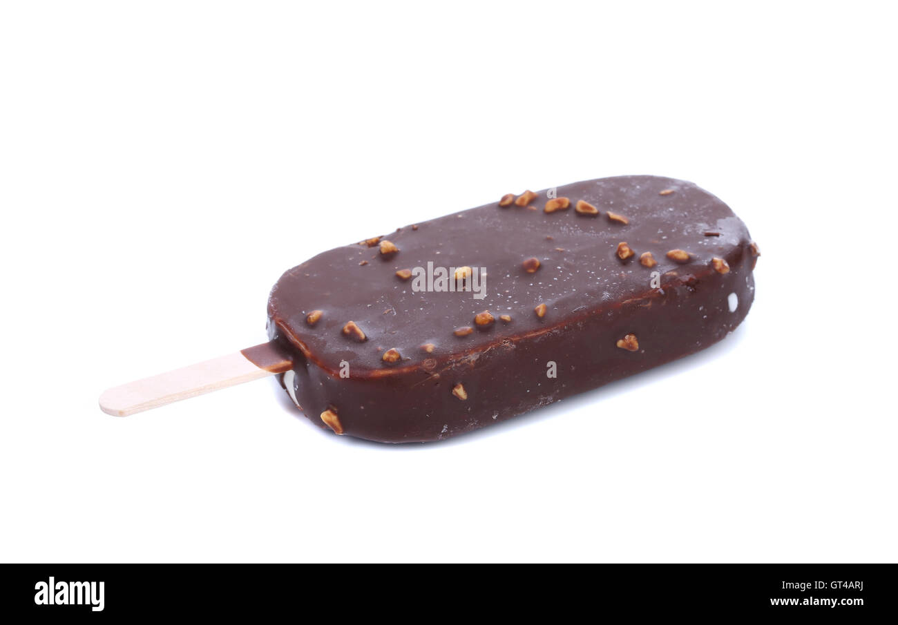 Schokolade-beschichteten Blöcke von Eis auf Stick. Stockfoto