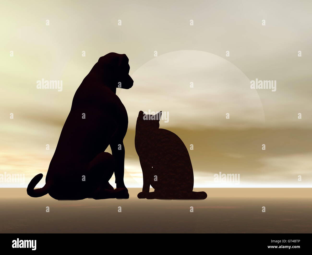 Hund und Katze Freundschaft - 3D render Stockfoto