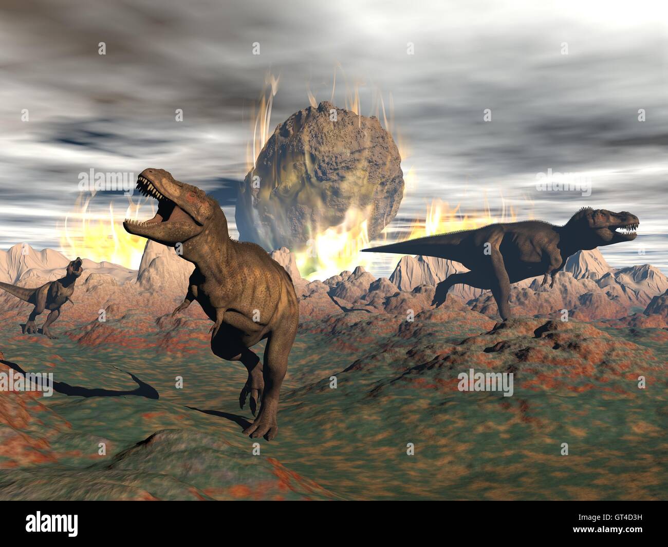 Tyrannosaurus Dinosaurier Exctinction - 3D render Stockfoto