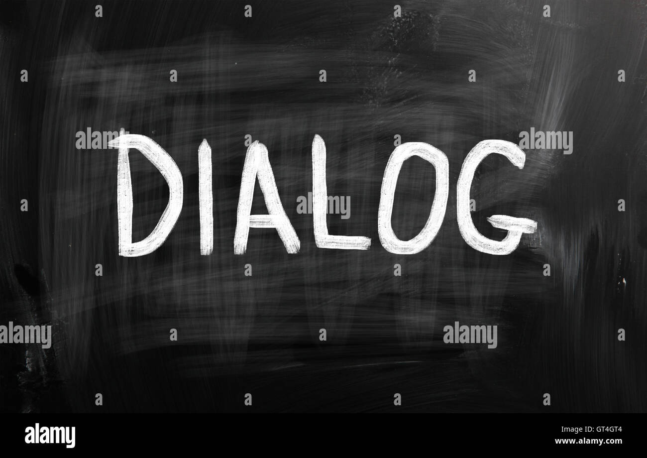 Dialogfeld "handschriftlich mit Kreide auf einer Tafel Stockfoto
