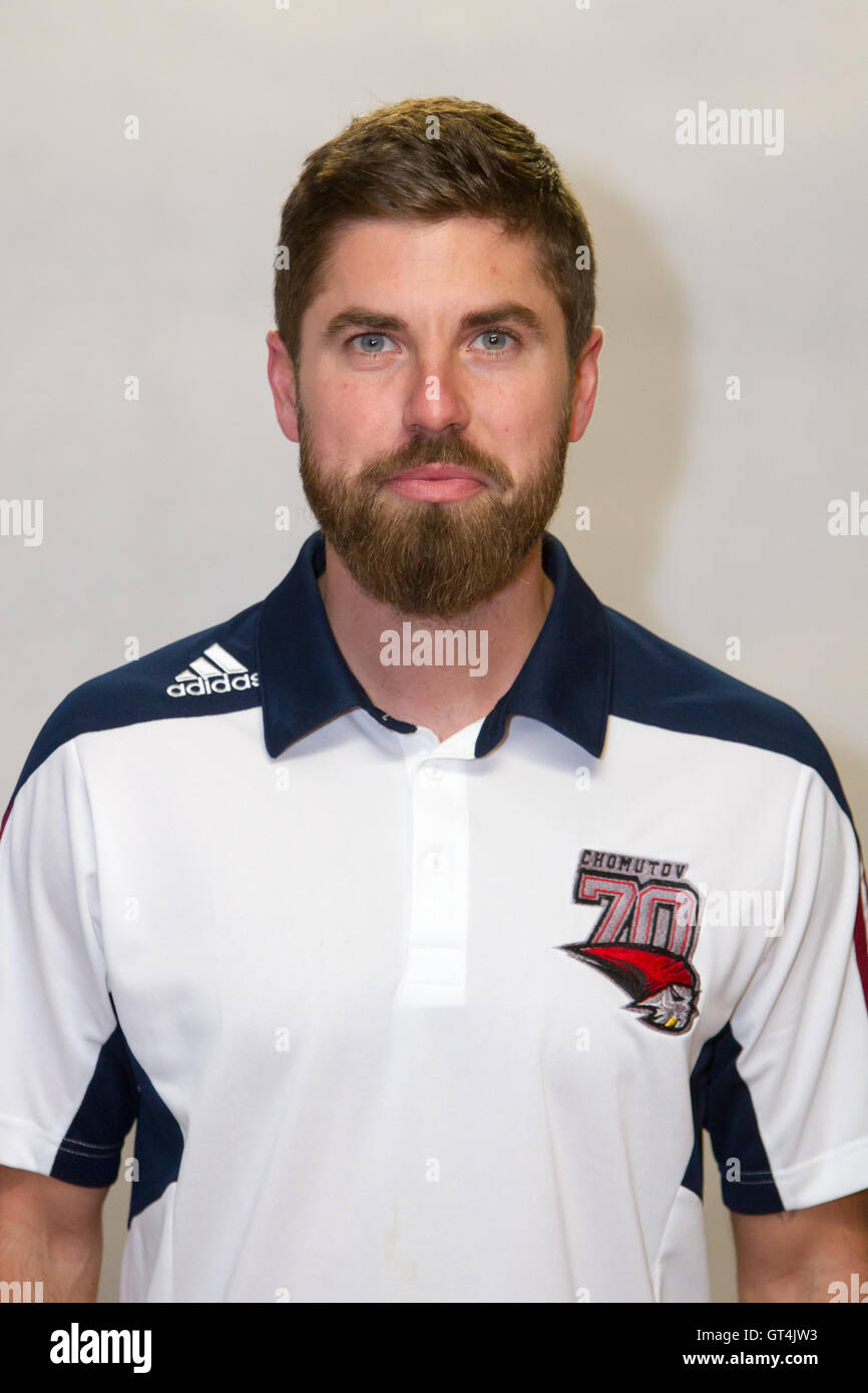Torhüter-Trainer der Nationalmannschaft Pirati Chomutov Dusan Strharsky posiert für Fotografen, Tschechische Extraliga, Eis-Hockey-League-Saison 2016/2017, 6. September 2016.  (CTK Foto/Ondrej Hajek) Stockfoto