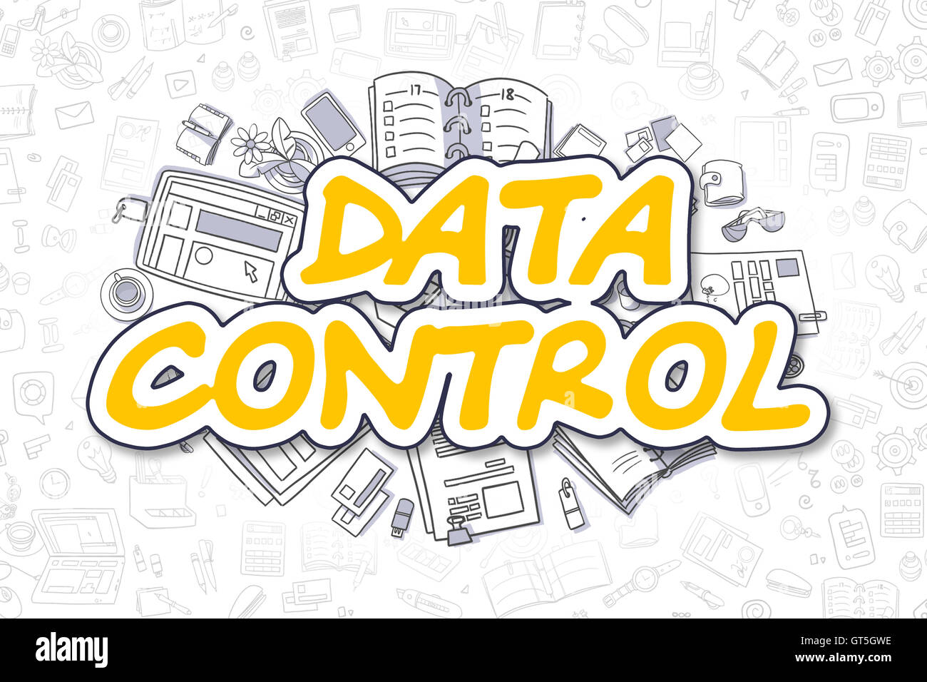 Datenkontrolle - Doodle gelbe Wort. Business-Konzept. Stockfoto