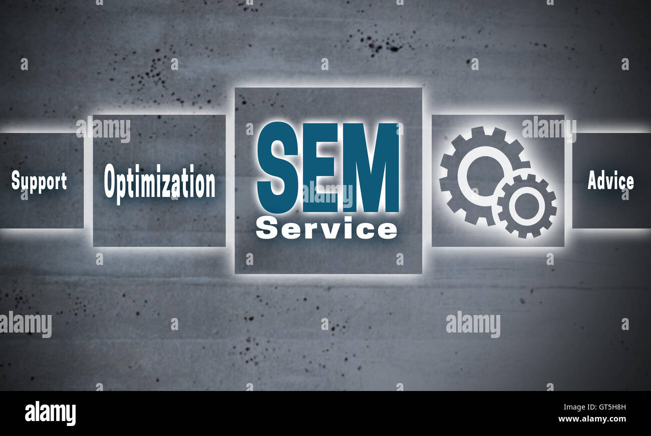 SEM Touchscreen Konzept Hintergrund. Stockfoto