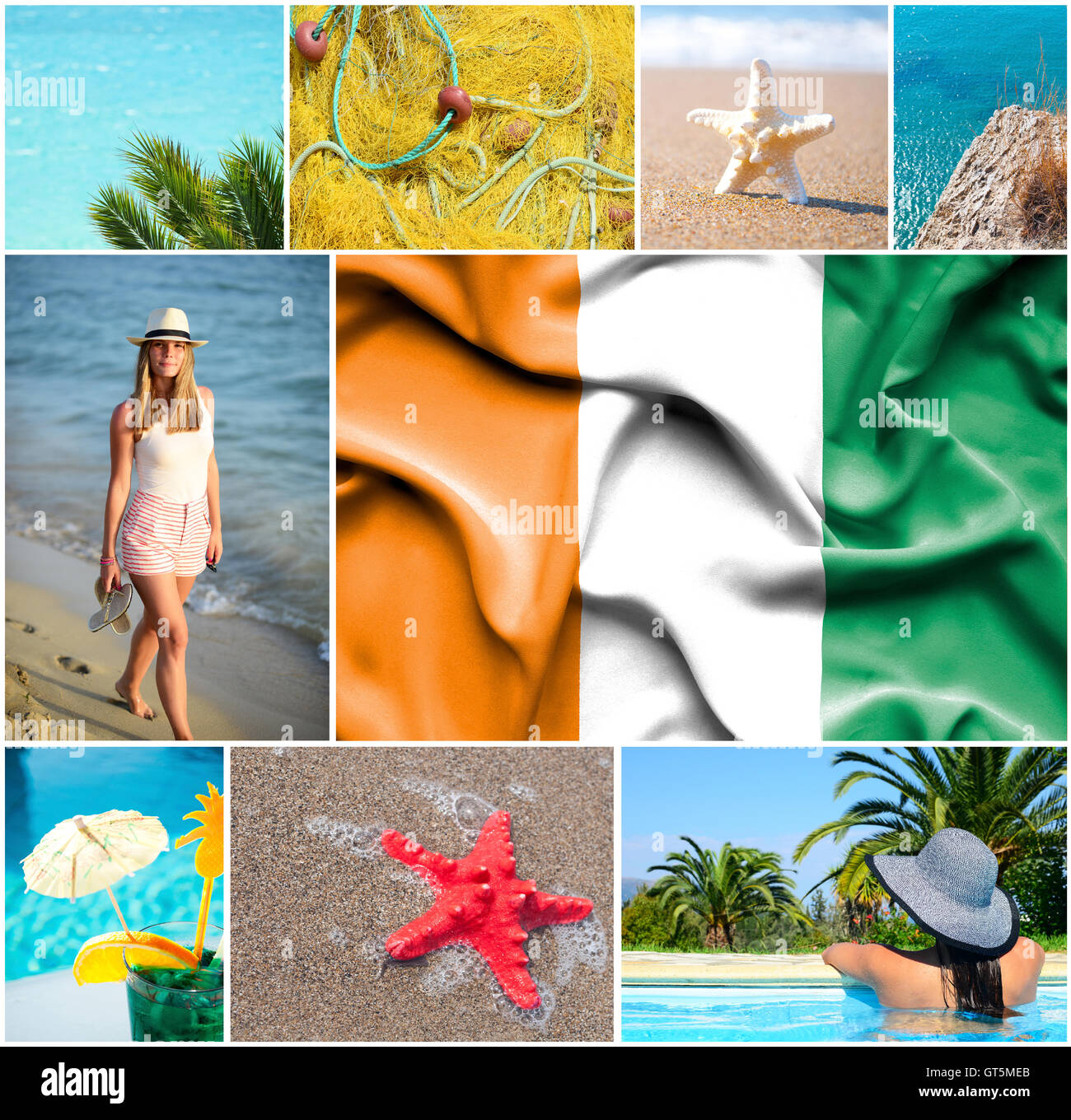 Konzeptuelle Collage der Sommerferien in Côte d ' Ivoire Stockfoto