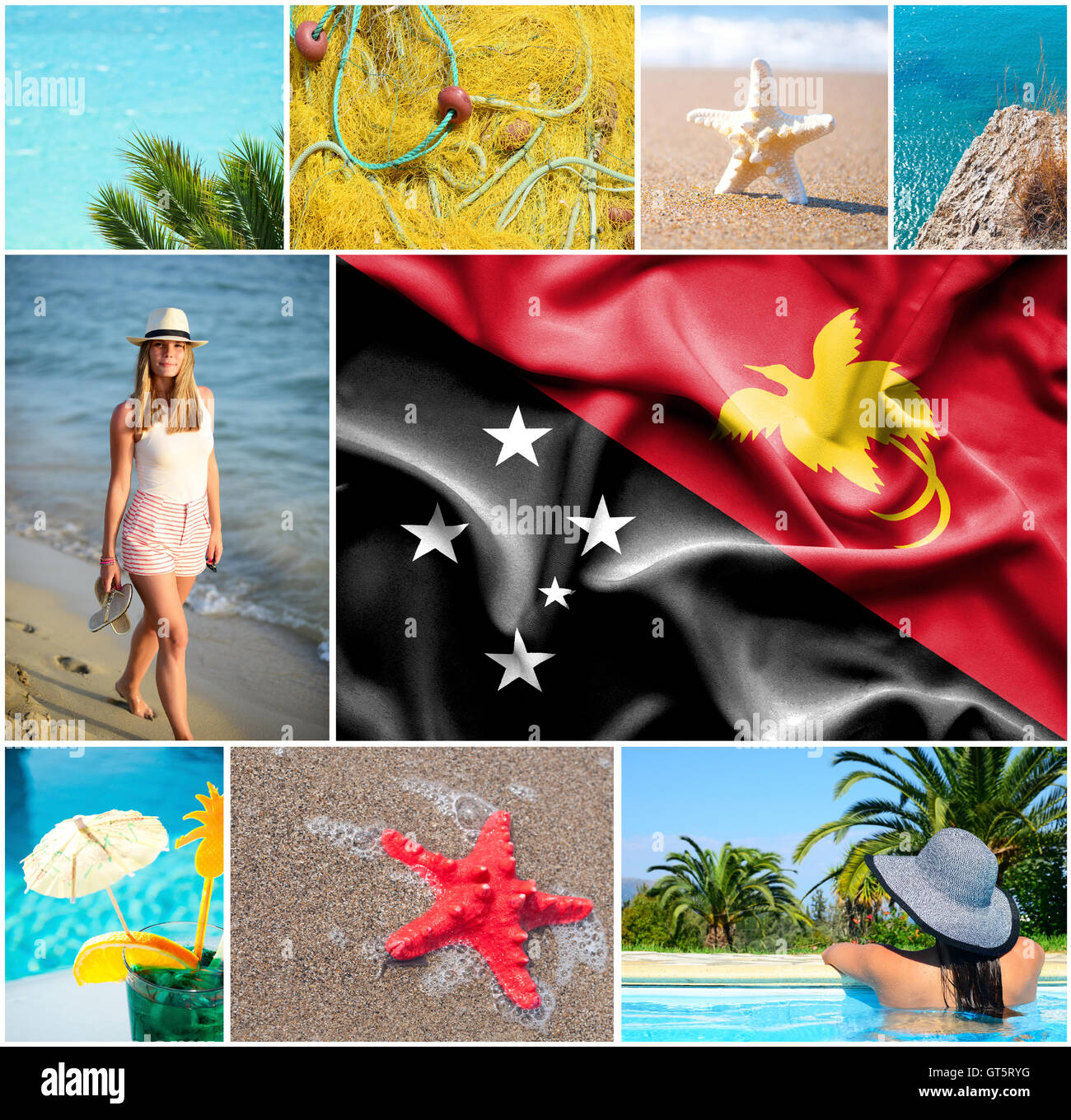 Konzeptuelle Collage der Sommerferien in Papua-Neu-Guinea Stockfoto