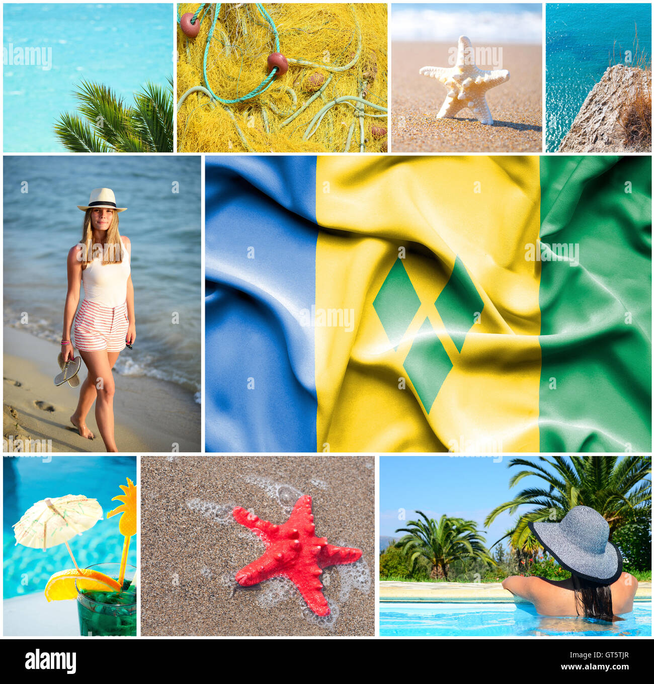 Konzeptuelle Collage der Sommerferien in Saint Vincent und die Grenadinen Stockfoto