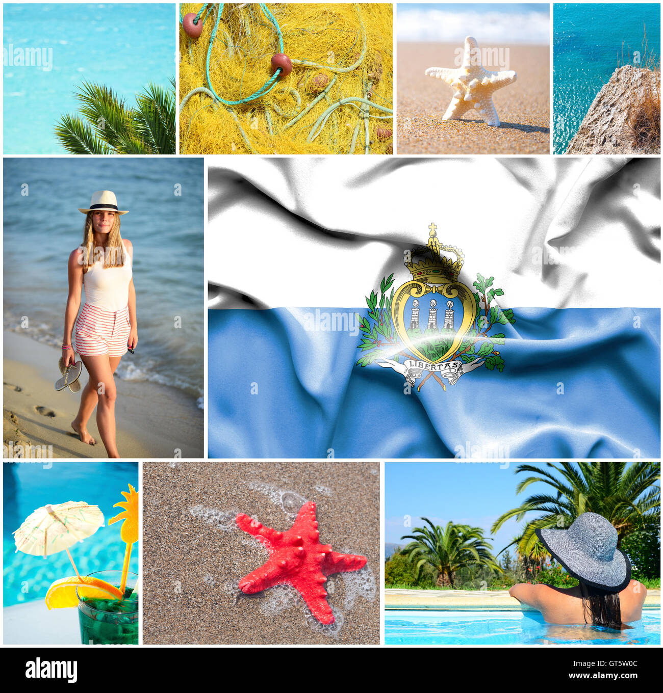 Konzeptuelle Collage von Sommer-Urlaub in San Marino Stockfoto