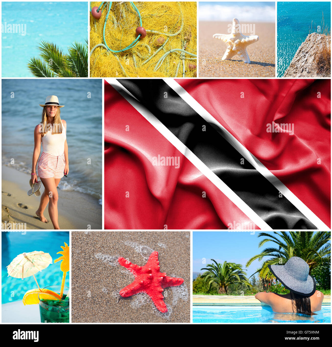 Konzeptuelle Collage der Sommerferien in Trinidad und Tobago Stockfoto