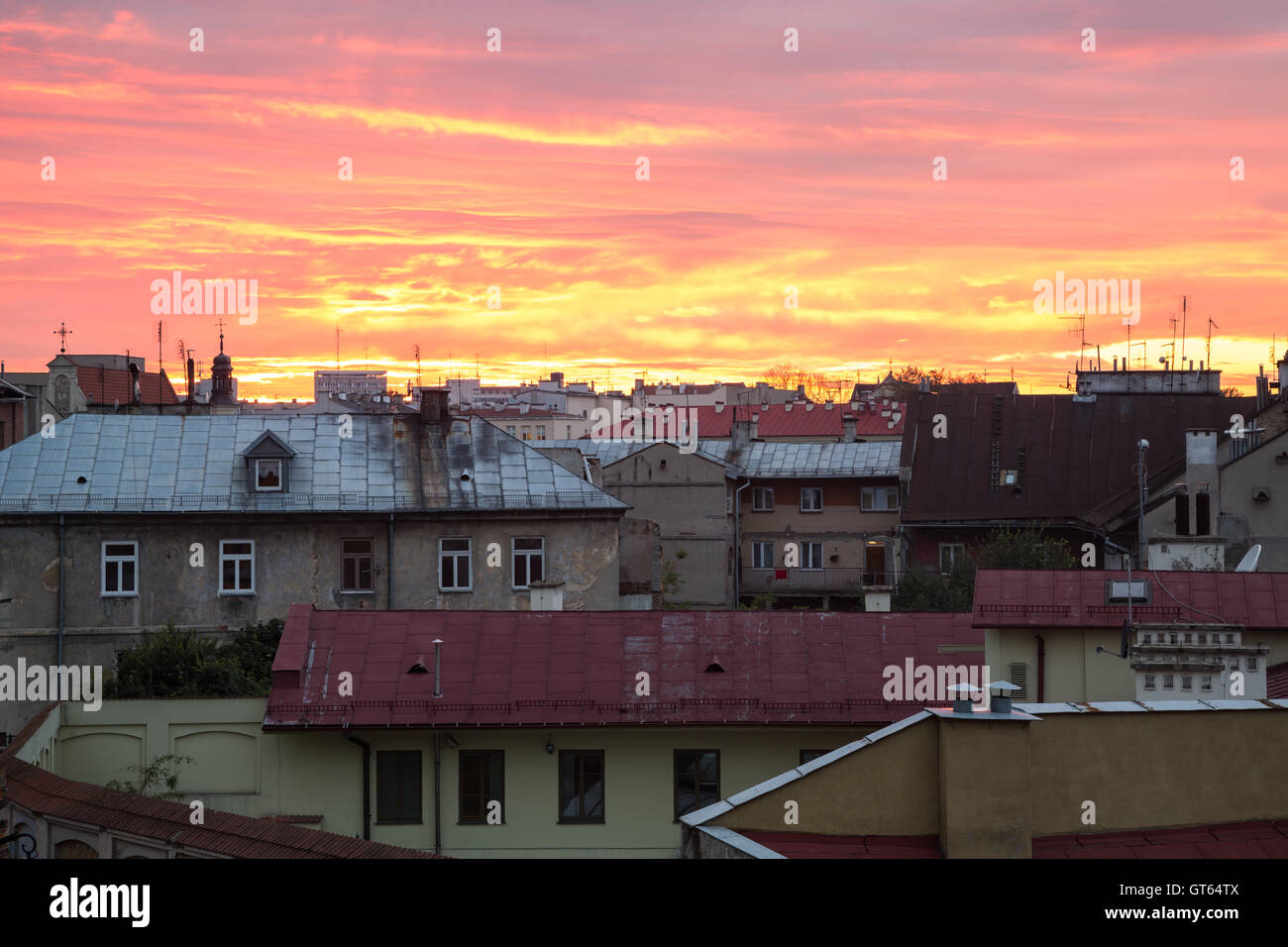 Ein Aussichtspunkt über die Stadt Lublin, Polen bei Sonnenuntergang Stockfoto
