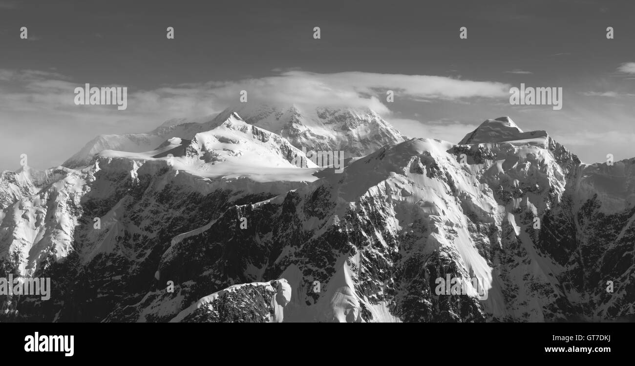 Luftaufnahme des Denali (Mount McKinley) und die Alaska Range auf einen Rundflug von Talkeetna, Alaska. Stockfoto