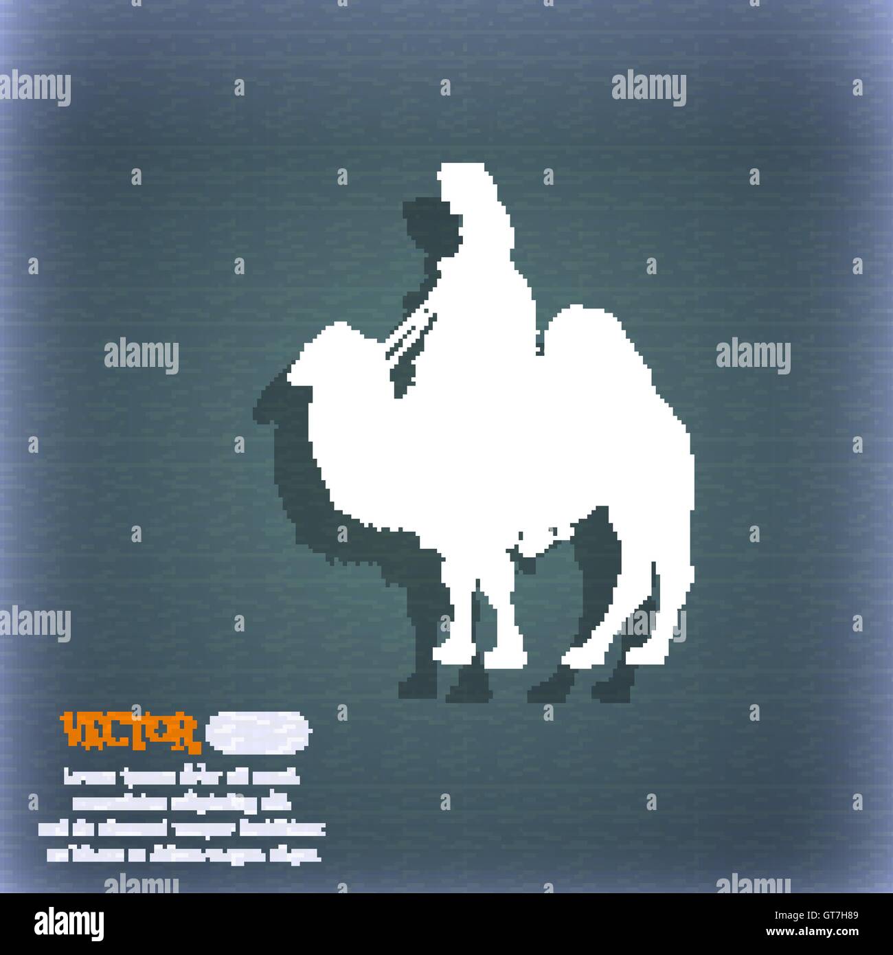 Kamel-Symbol. Auf dem blau-grünen abstrakten Hintergrund mit Schatten und Platz für Ihren Text. Vektor Stock Vektor