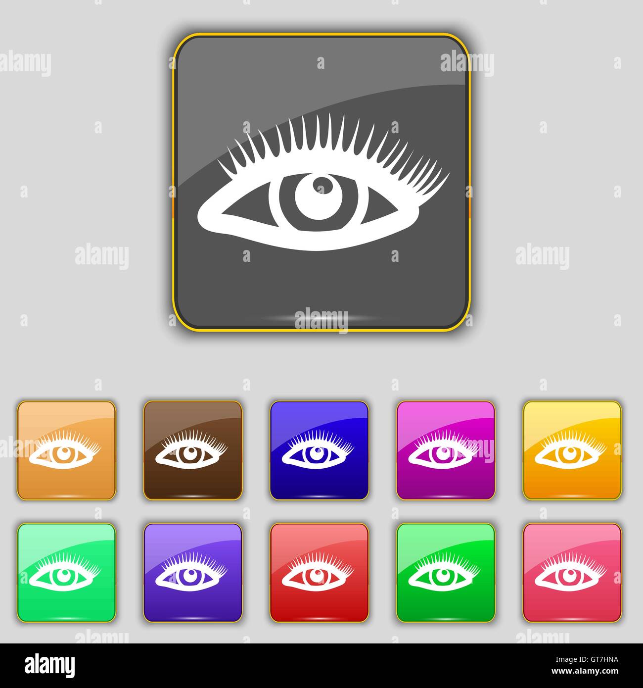 Wimpern-Symbol Zeichen. Set mit elf farbigen Buttons für Ihre Website. Vektor Stock Vektor