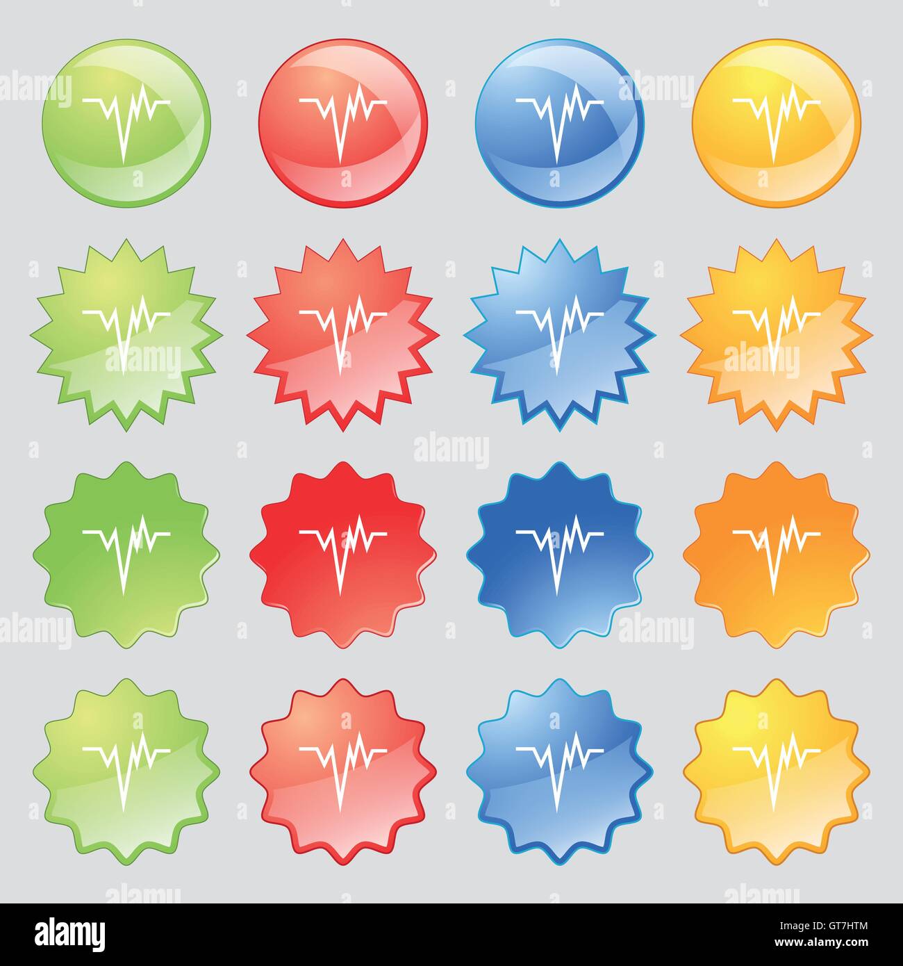 Pulse Symbol Zeichen. Große Reihe von 16 bunte moderne Schaltflächen für Ihr Design. Vektor Stock Vektor
