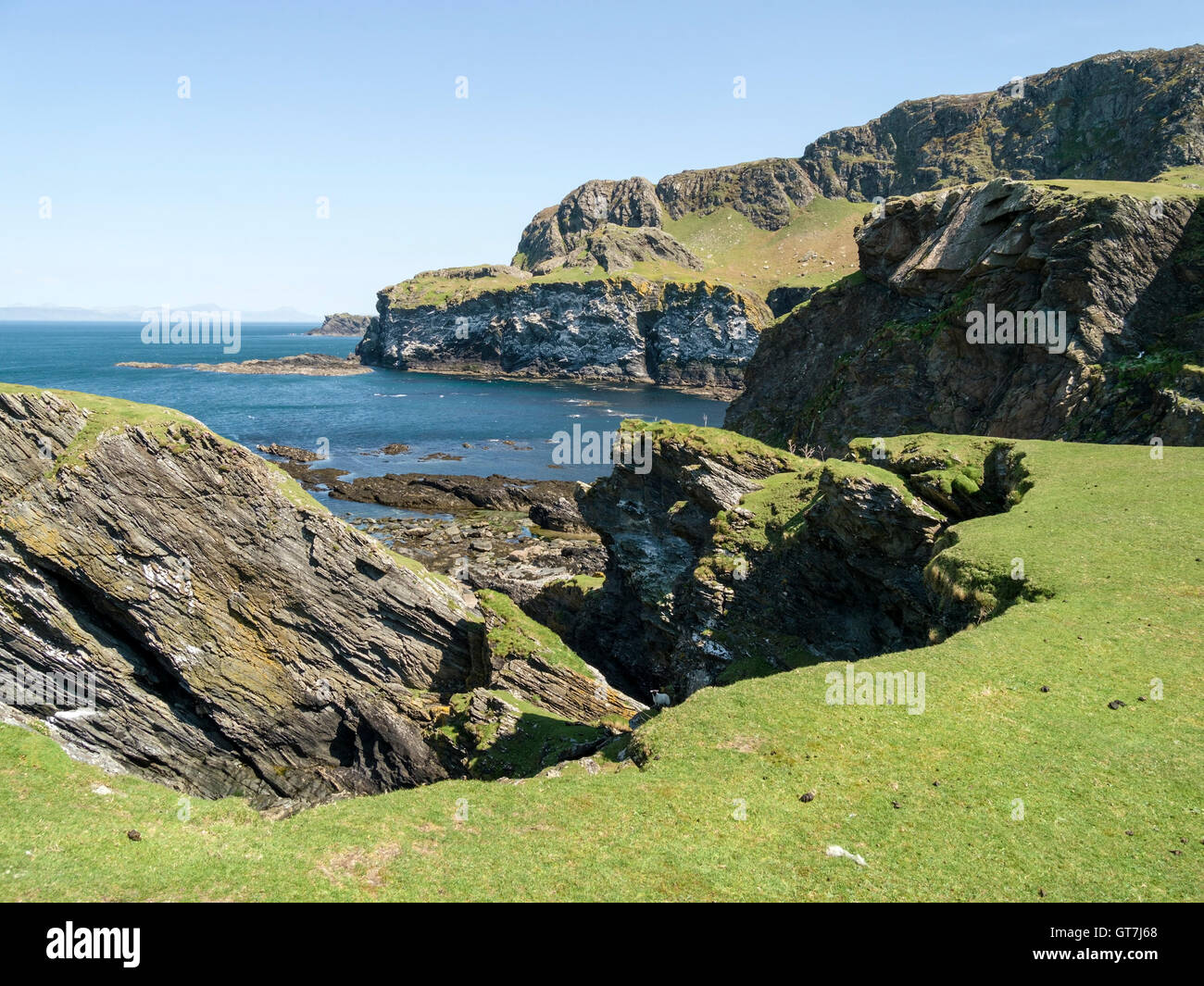 Seevogel felsigen Klippen und Meer bei Port-Verbot in der Nähe des Schweins Paradies Insel der Colonsay, Schottland, UK. Stockfoto