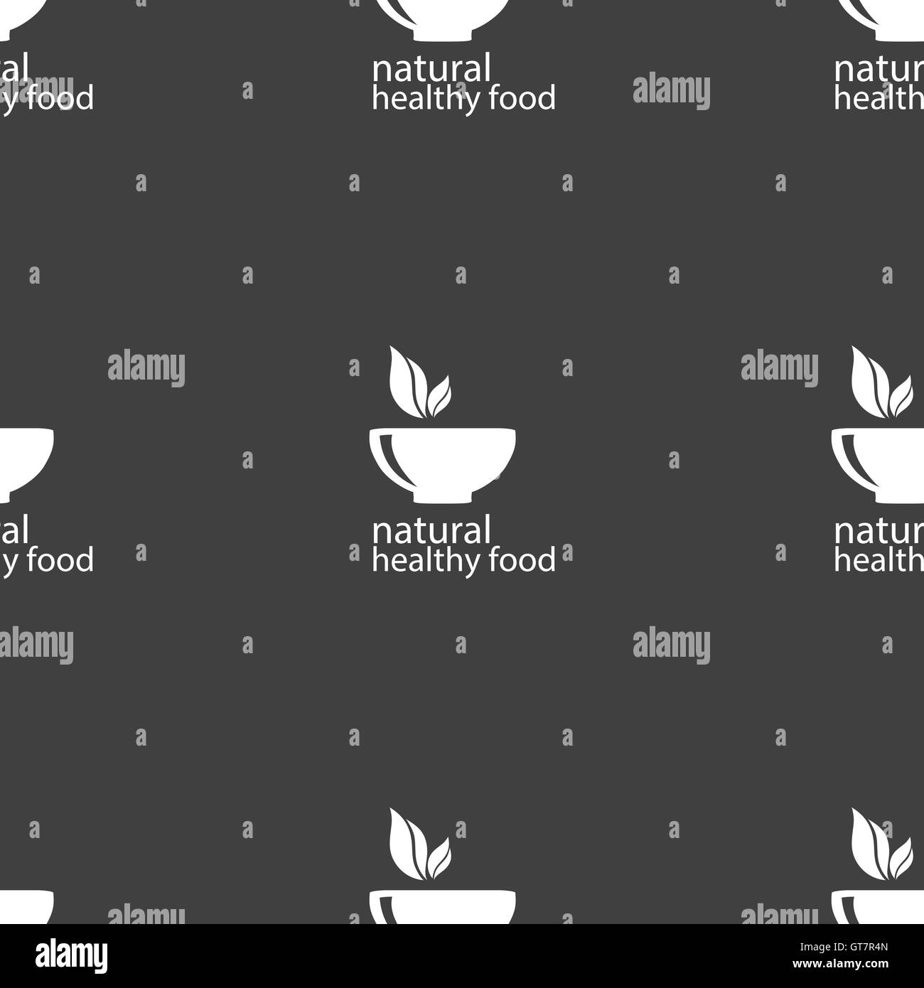 gesunde Ernährung Konzept Zeichen. Nahtlose Muster auf einem grauen Hintergrund. Vektor Stock Vektor