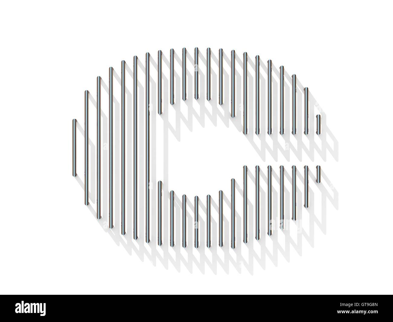 Silber, Stahldraht Schriftart. Buchstabe C mit vertikalen Schatten.  3D-Render Abbildung isoliert auf weißem Hintergrund Stockfoto