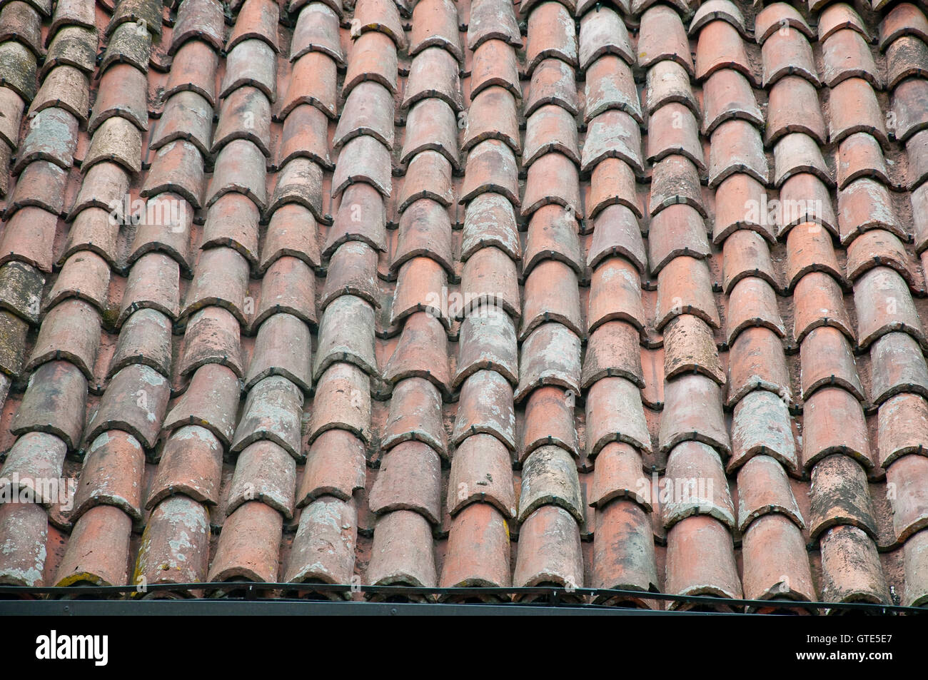 Altes Dach mit Schindeln, Italien Stockfoto