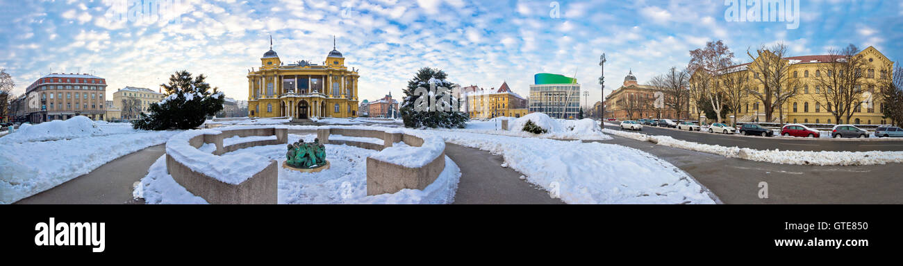 Zagreb-Marschall Tito Quadrat Winterpanorama, Hauptstadt od Kroatien Stockfoto