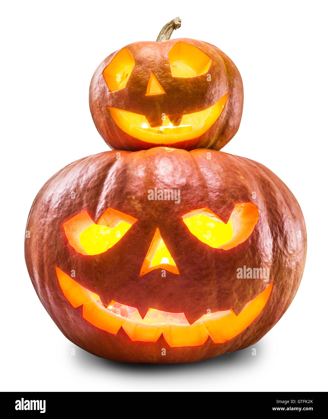 Grinsende Kürbis Laterne oder Laterne ist eines der Wahrzeichen von Halloween. Halloween-Attribut. Beschneidungspfade. Stockfoto