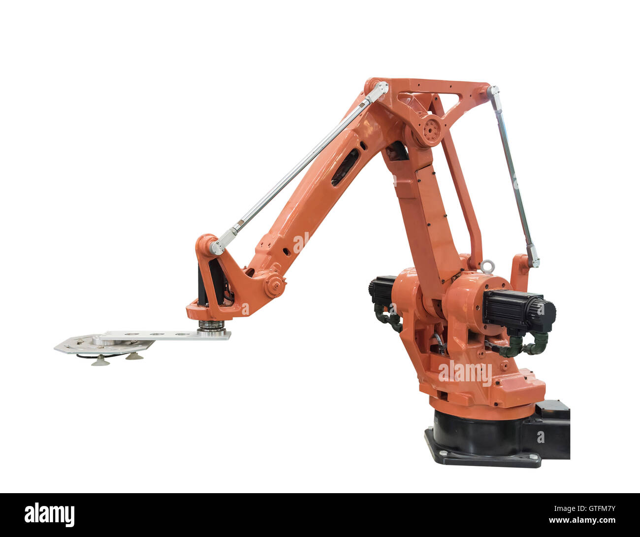 Roboterarm an Produktionslinie im Werk Stockfoto