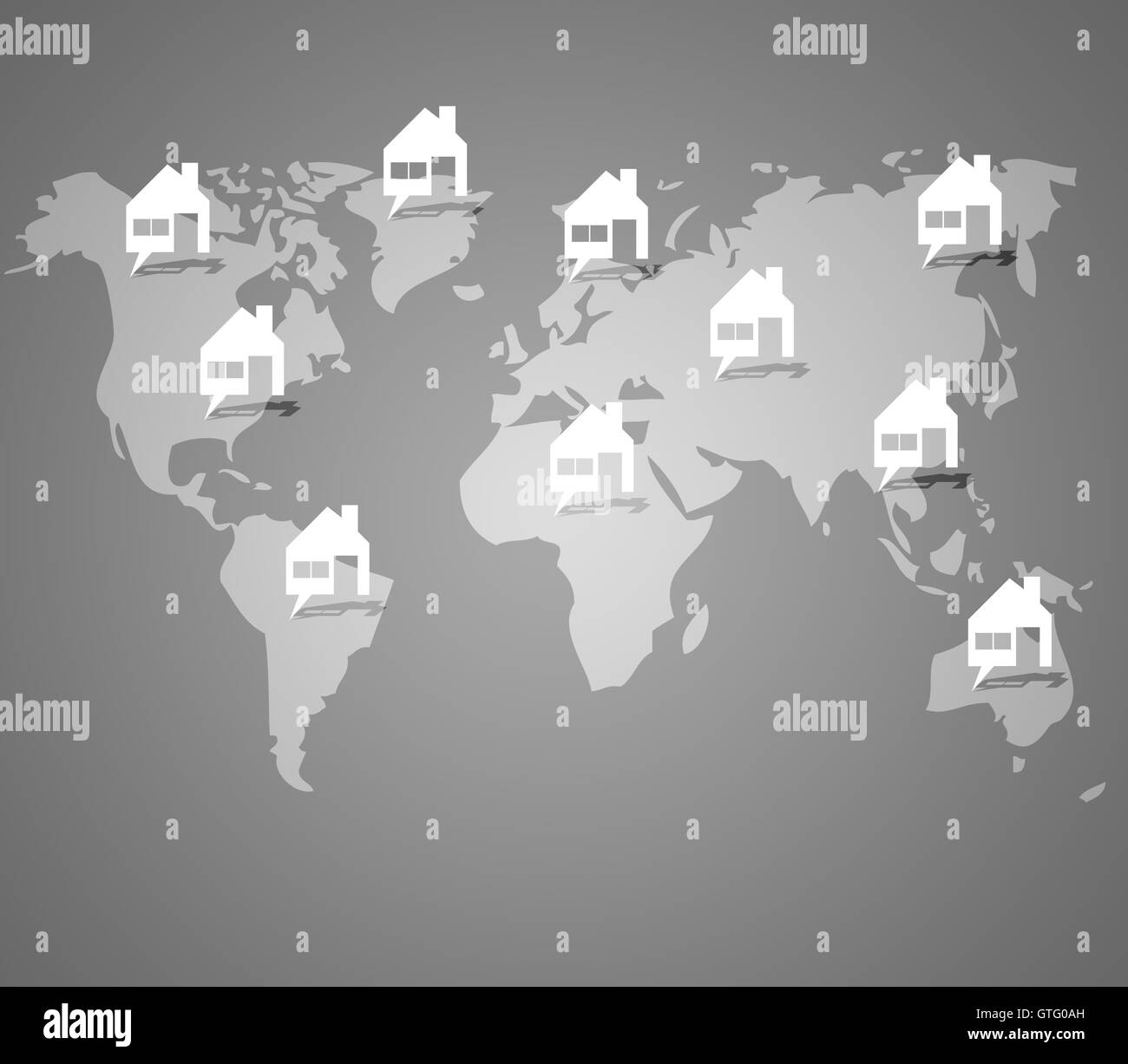 Taste "Home" auf der Welt als Kartenhintergrund Stockfoto