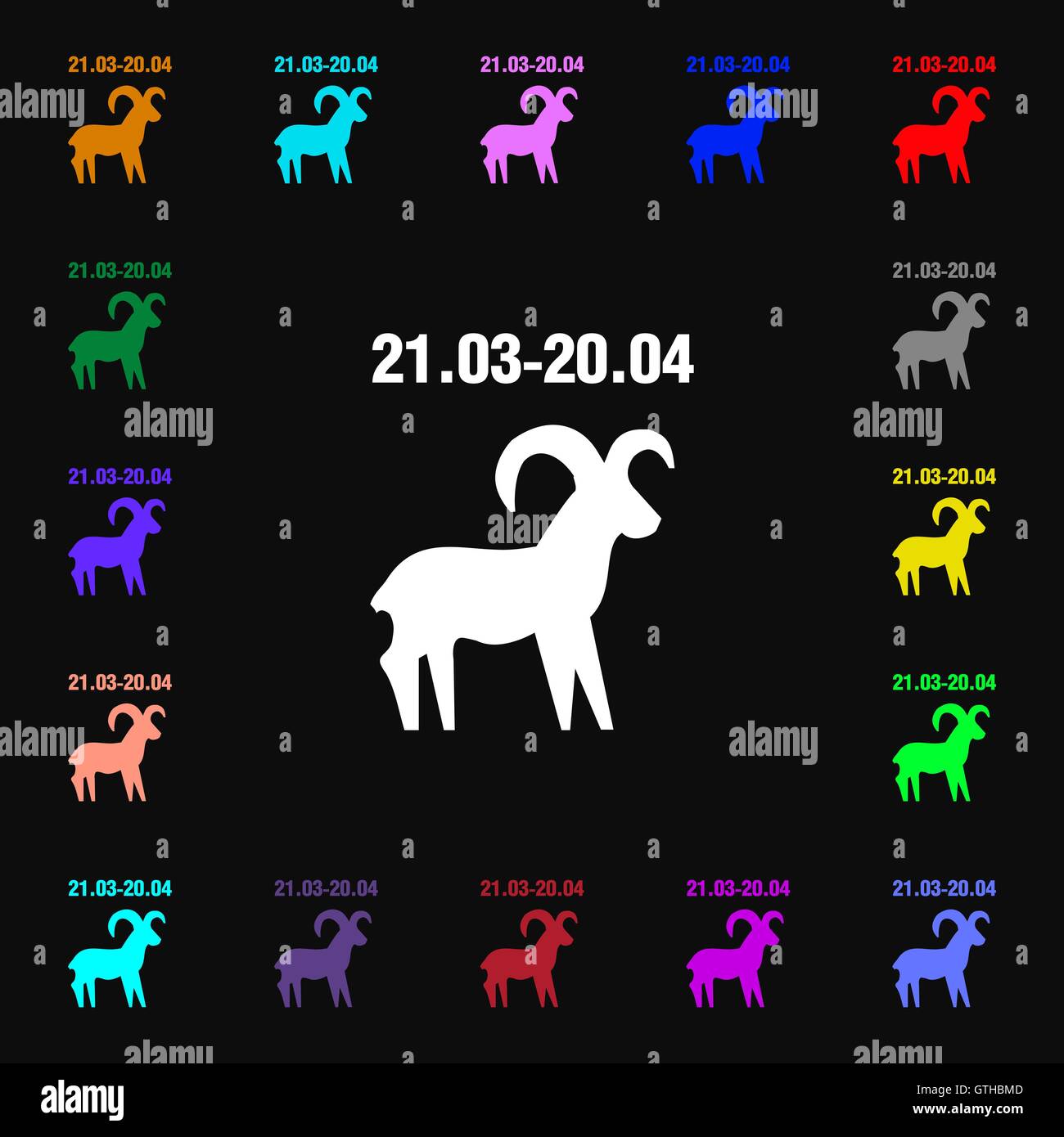 Dekorative Sternzeichen Widder Symbol Zeichen. Viele bunte Symbole für