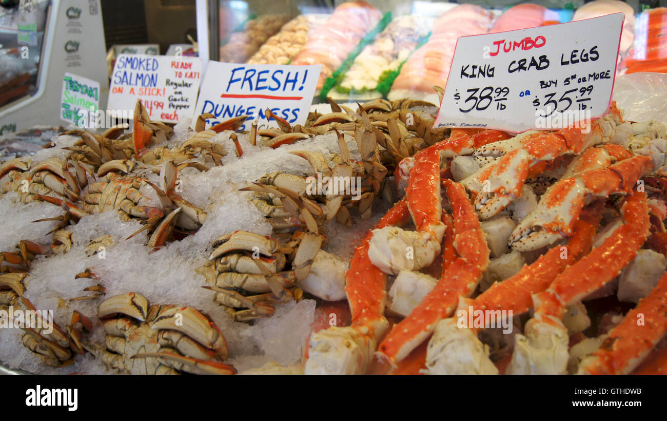 SEATTLE WASHINGTON USA - Oktober 2014 - frische Meeresfrüchte Display am Pike Place öffentlichen Markt Stockfoto