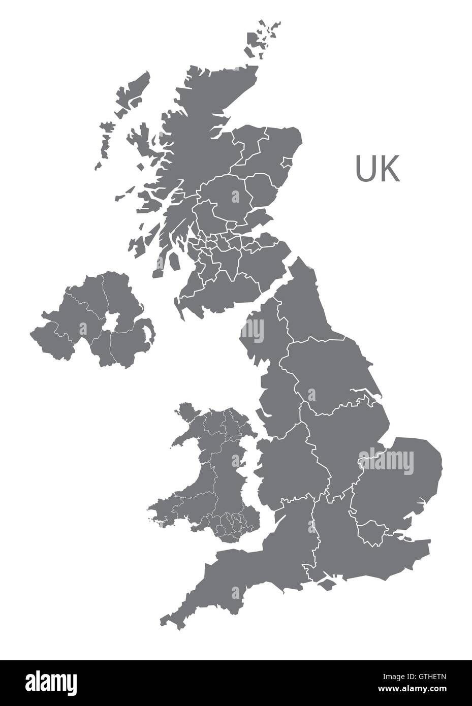 Vereinigtes Königreich graue Karte Vektor Stock Vektor