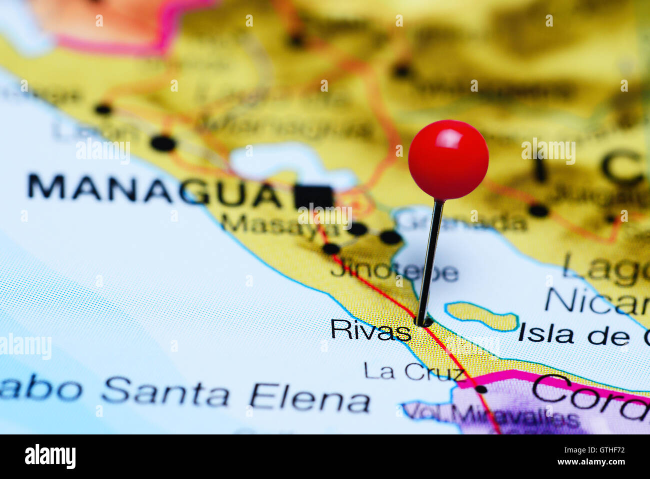 Rivas, fixiert auf einer Karte von Nicaragua Stockfoto