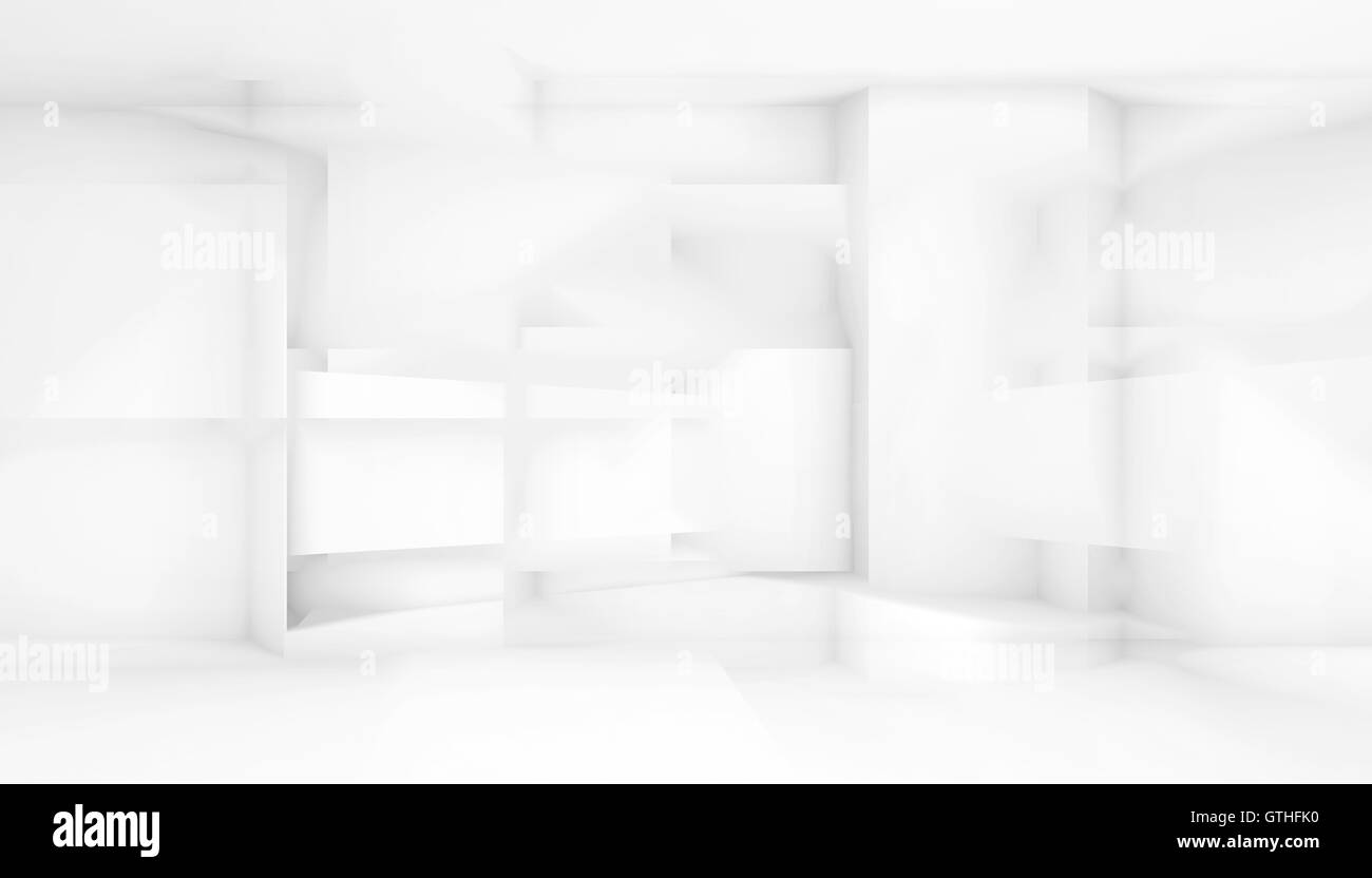 Abstrakte weißen architektonischen Hintergrund. 3D Render-Abbildung mit Multi-Exposure-Effekt Stockfoto