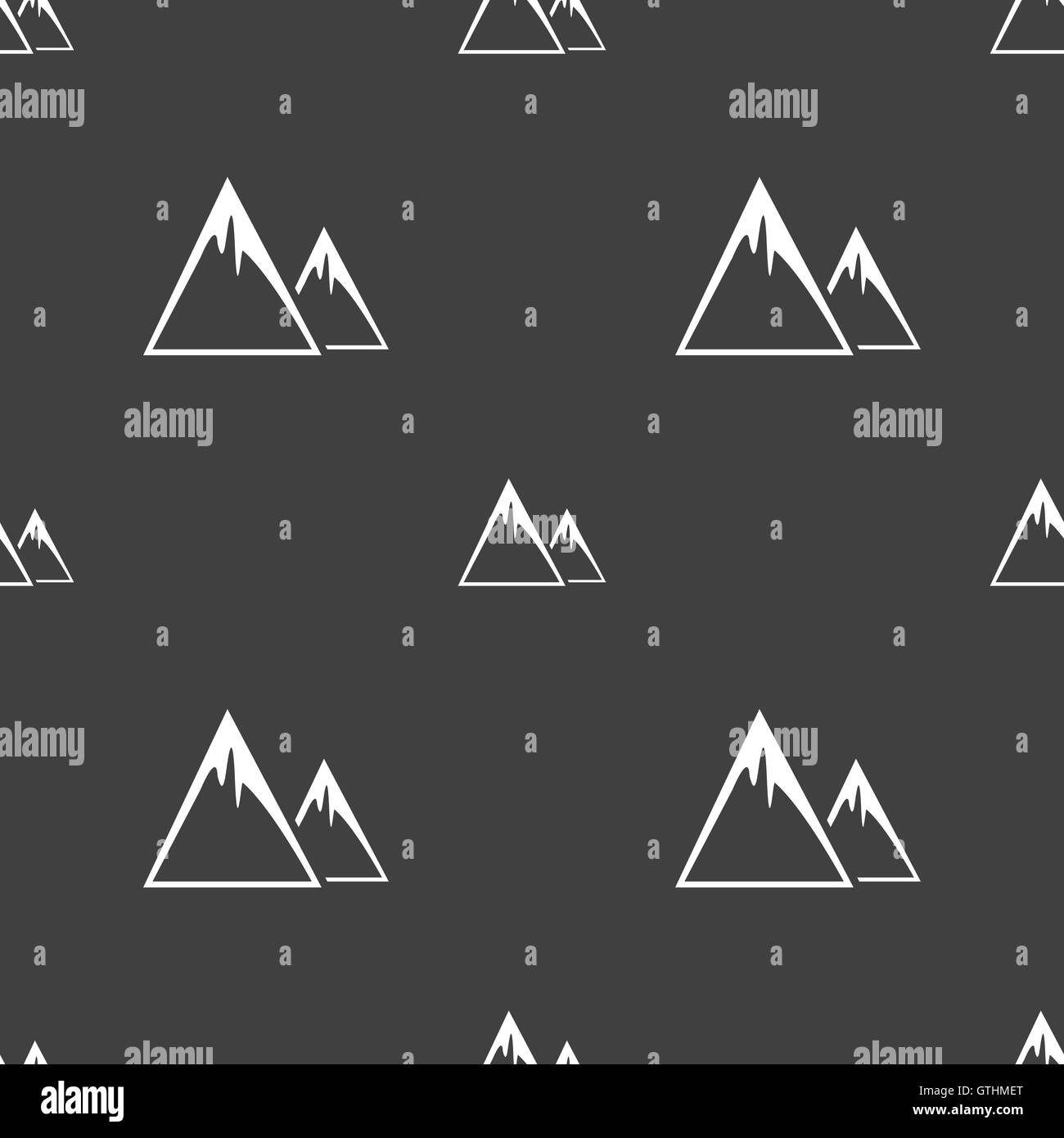 Berg-Symbol Zeichen. Nahtlose Muster auf einem grauen Hintergrund. Vektor Stock Vektor