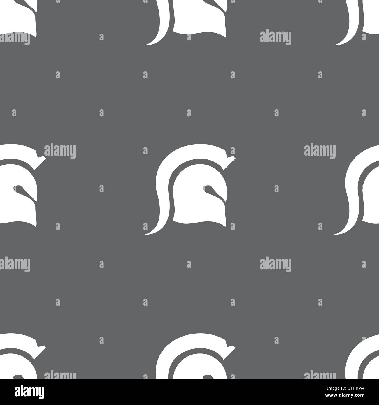 Spartan Helm Symbol Zeichen. Nahtlose Muster auf einem grauen Hintergrund. Vektor Stock Vektor