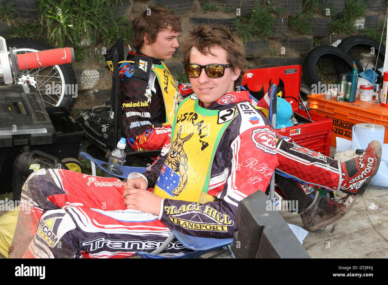 Alex Davies (Australien) in die Gruben - FIM Speedway U21-Team Cup Semi-Weltfinale auf dem Arena Essex Raceway, Purfleet - 27.05.12 Stockfoto