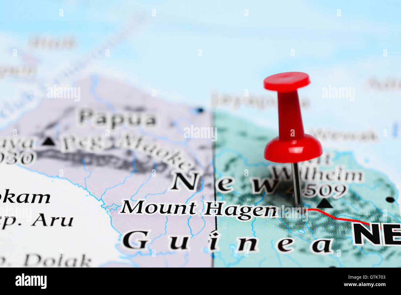 Mount Hagen merken auf einer Karte von Papua-Neu-Guinea Stockfoto