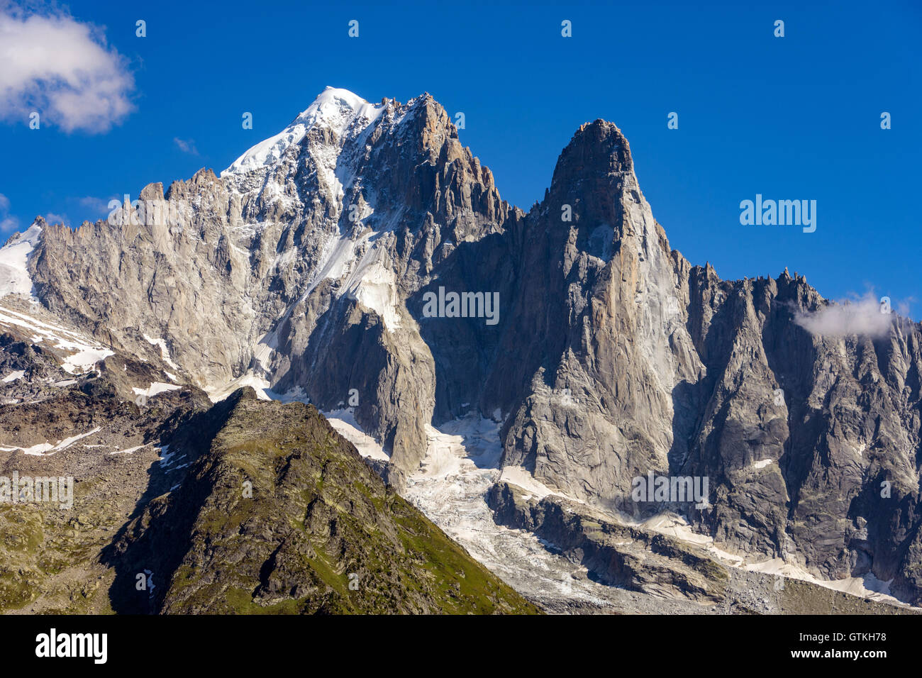 Aiguille Verte und der Aiguille du Dru, Chamonix-Mont-Blanc Stockfoto