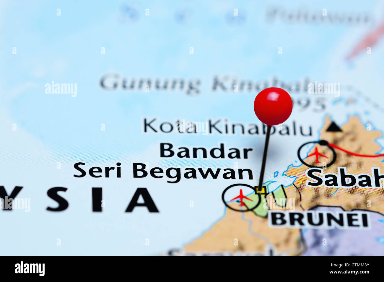 Bandar Seri Begawan fixiert auf einer Karte von Asien Stockfoto