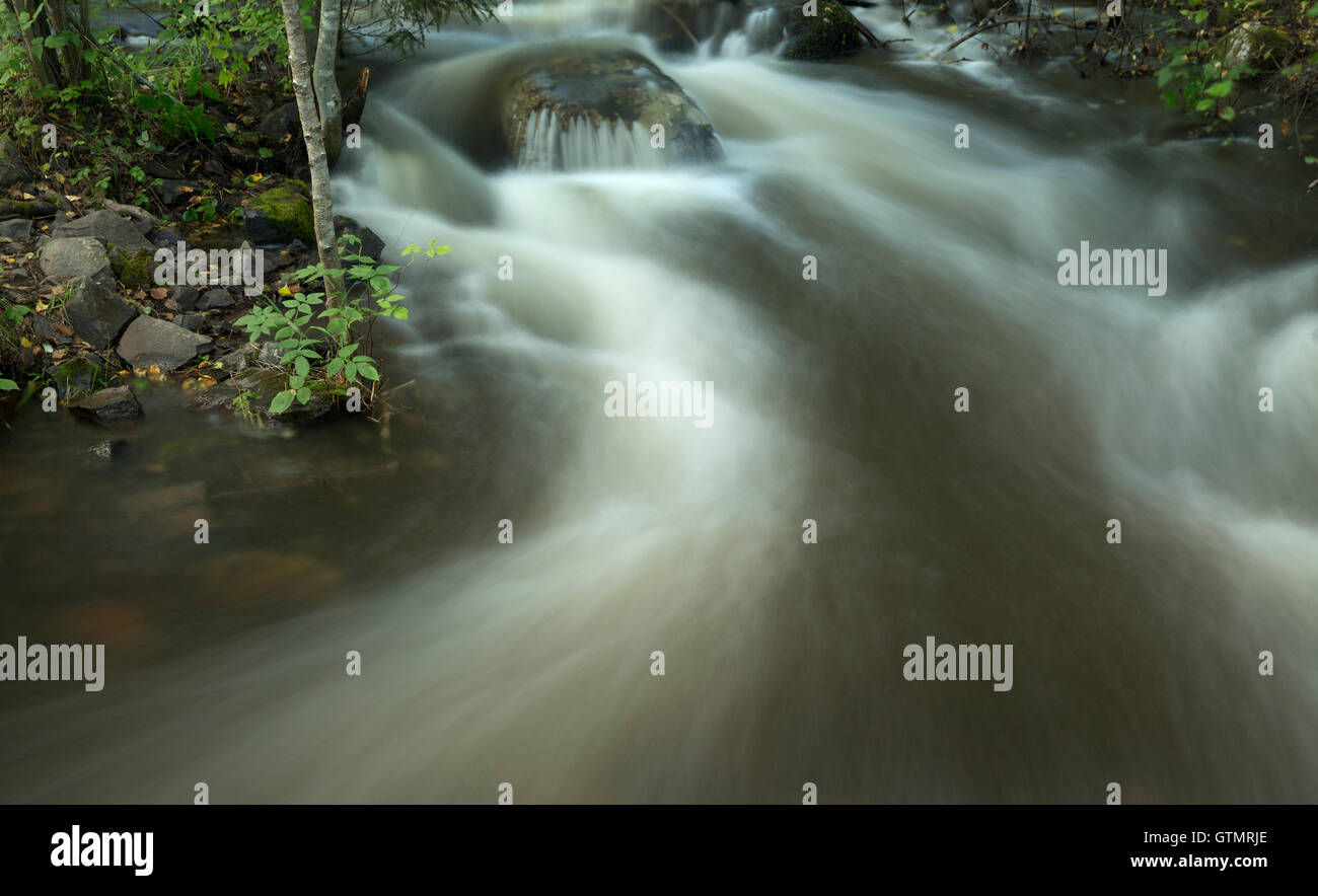 Wasserfall im Wald mit Steinen und Stream hautnah Stockfoto