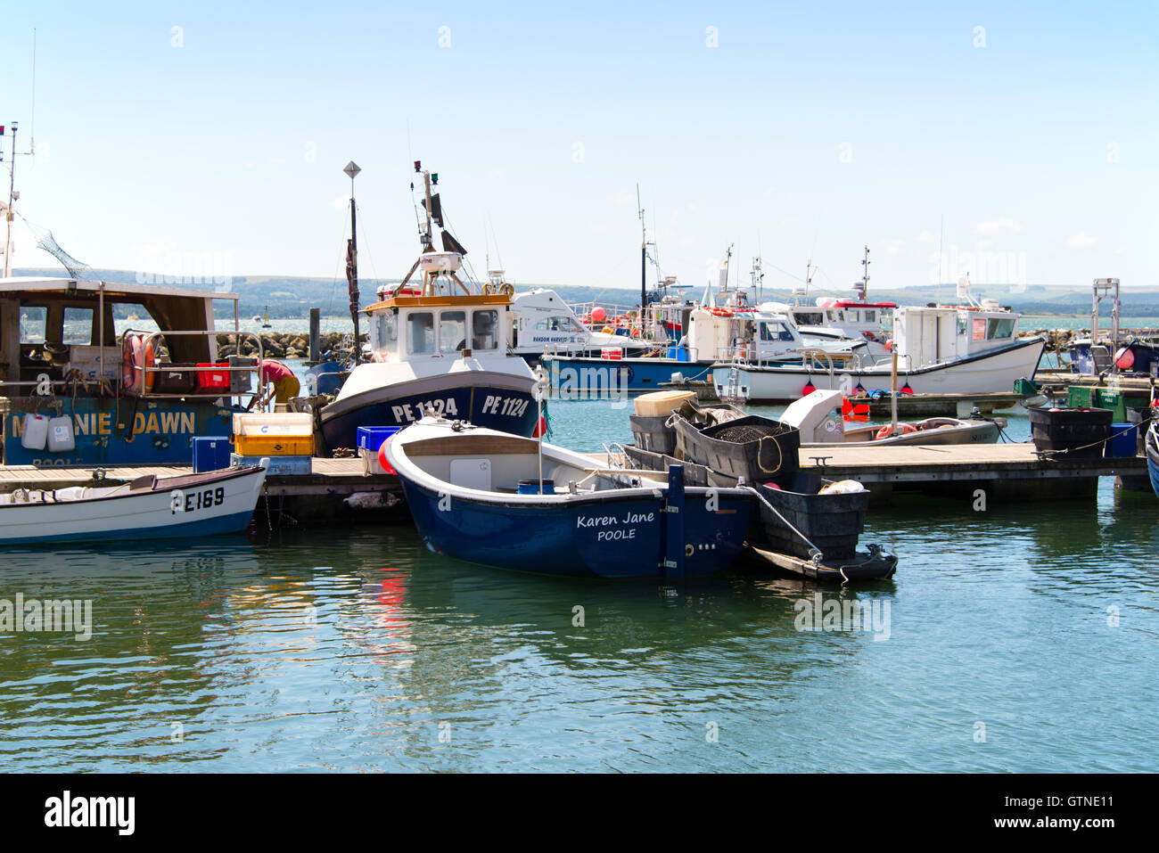 Angelboote/Fischerboote in Poole Quay, Poole, Dorset, England, UK. Stockfoto